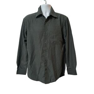 Van Heusen Men’s Gray Button Down Dress Shirt Long Sleeve Plaid Size M 15-15.5